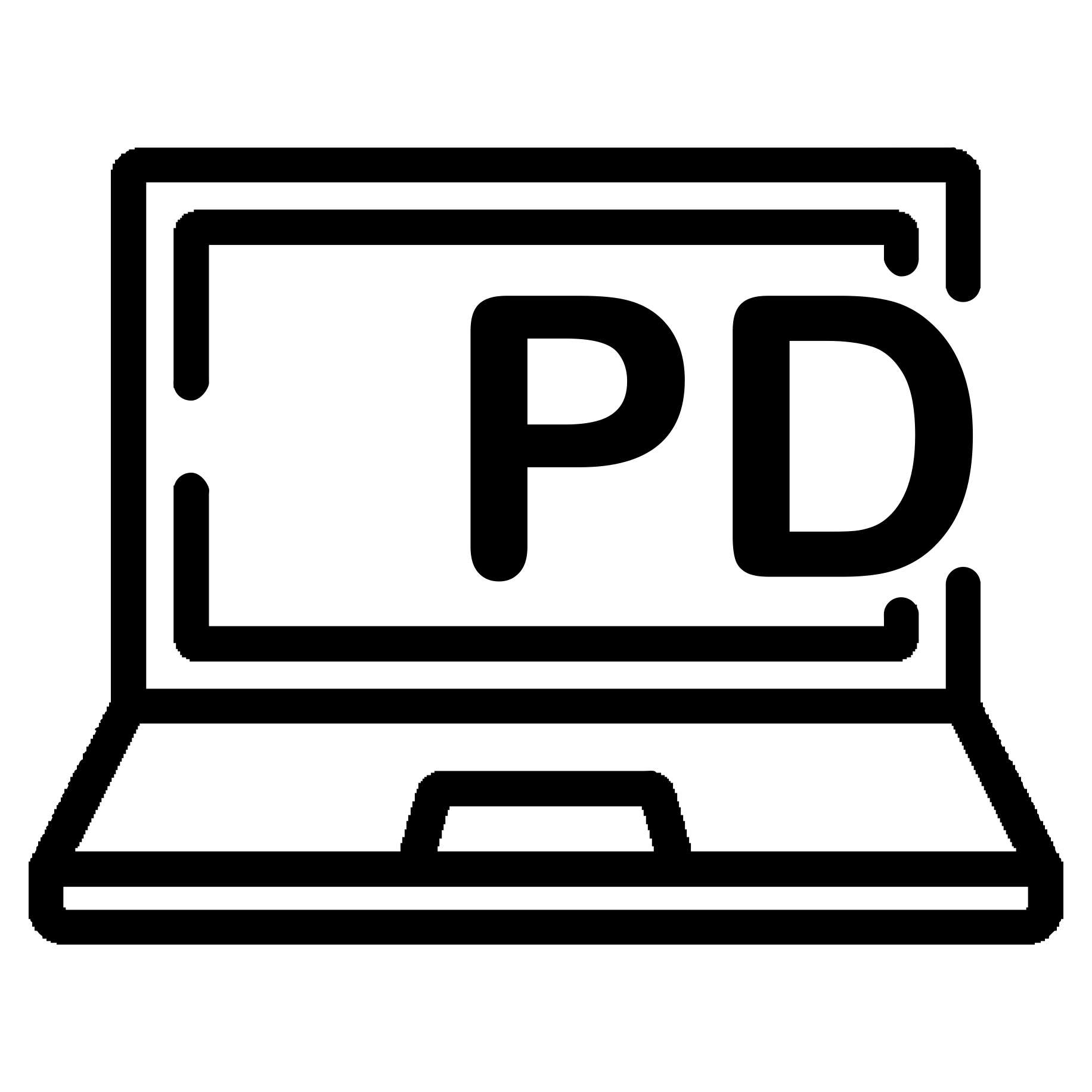 Logo: A laptop icon with the initials PD inside